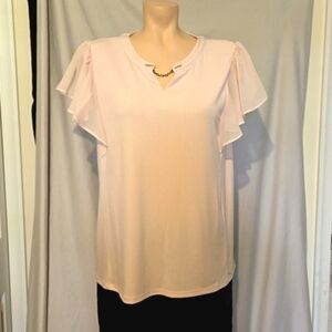 Premise flutter sleeve keyhole neckline blouse